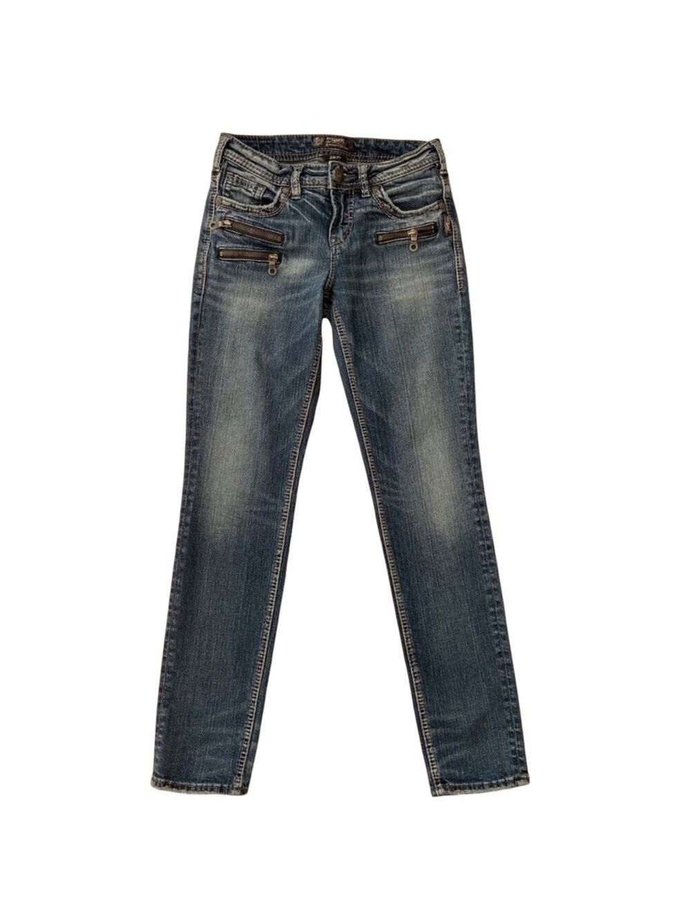 Silver Jeans Co. Aiko High Pencil Skinny Jeans size 27 Blue Denim Zipper details